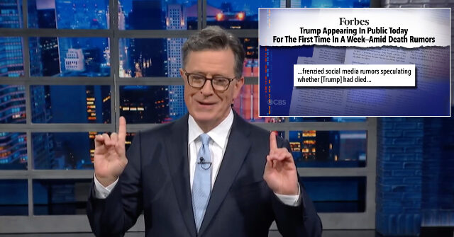 Watch: Colbert Obsesses over Trump Death Rumors, Audience Boos After Hearing He ‘Is Very Much Alive’