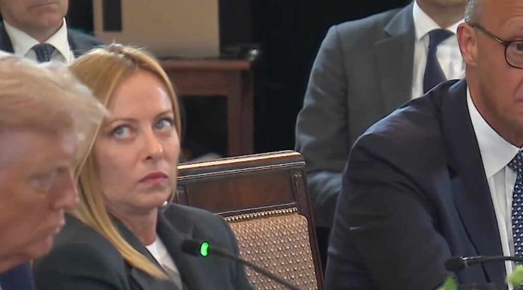 WATCH: Italian Prime Minister Giorgia Meloni Rolls Eyes, Looks Frustrated as German Chancellor Friedrich Merz Lectures Trump and Calls for Ceasefire Instead of Full Peace Deal – Trump Responds with FIRE