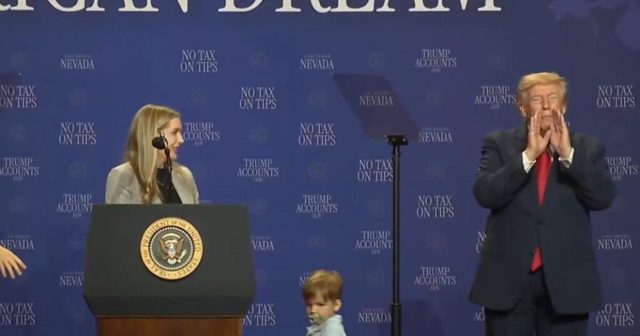 “I Didn’t Want Him to Be Like Biden and Fall Off the Stage!” – Trump Stops Toddler from Running Off Stage in Las Vegas (VIDEO)