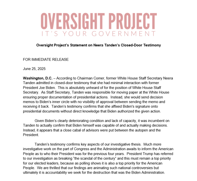 Crucial New Detail Emerges From Testimony in “Autopen” Scandal from Oversight Project