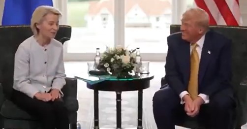 WATCH: Entire Room Cracks Up After Hearing Trump’s Reply to Globalist EU Commissioner Ursula von der Leyen After She Notes His Tough Approach to Trade