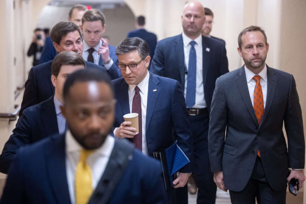 House Republicans huddle with Johnson to plot party-line package