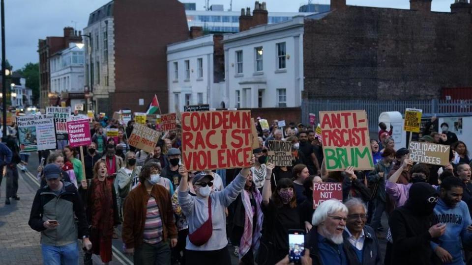 Anti-racism protesters during a march in Birmingham on Wednesday 7 August, 2024