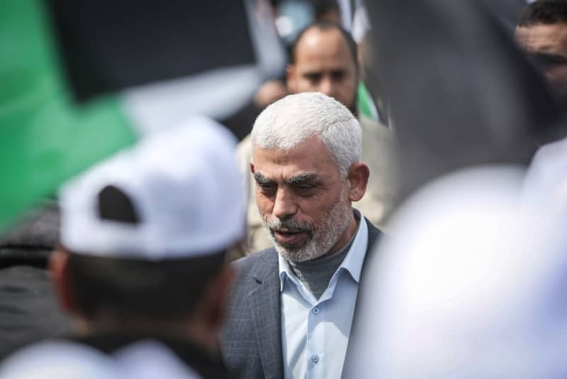 Head of Hamas in the Gaza Strip Yahya Sinwar takes part in a rally as part of the 46th Land Day. Al-Sinwar was killed by Israeli soldiers in the Gaza Stip, Israeli Foreign Minister Israel Katz said on Thursday evening, confirming earlier reports. Mohammed Talatene/dpa