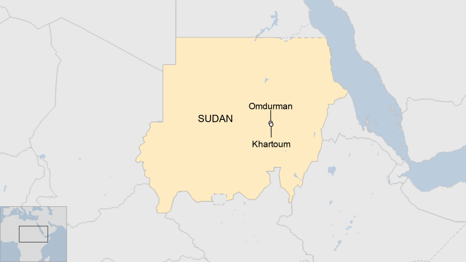 A map of Sudan showing Khartoum and twin city Omdurman.