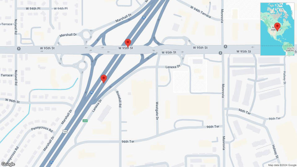 A detailed map that shows the affected road due to 'A crash has been reported on eastbound I-35' on October 10th at 5:18 p.m.