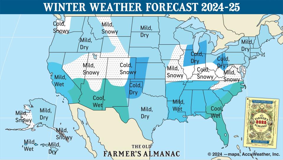 A map of the Old Farmer's Almanac's predicted fall weather.