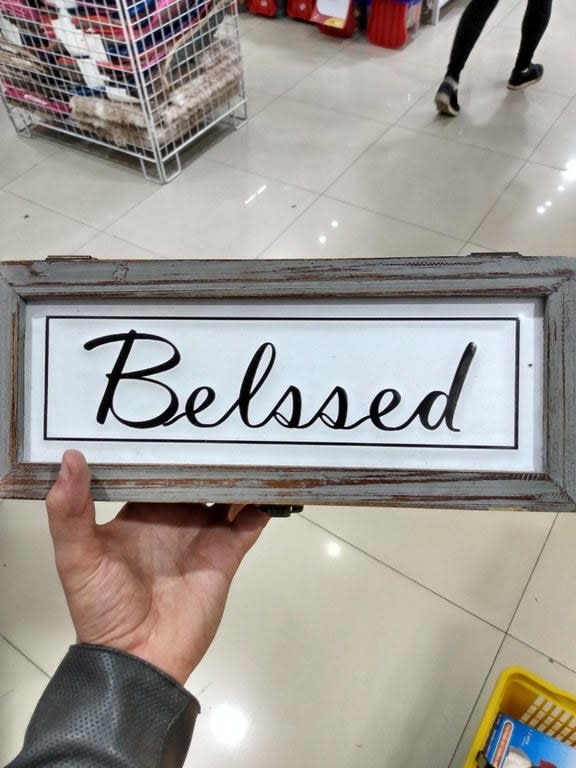 Sign reading "belssed"