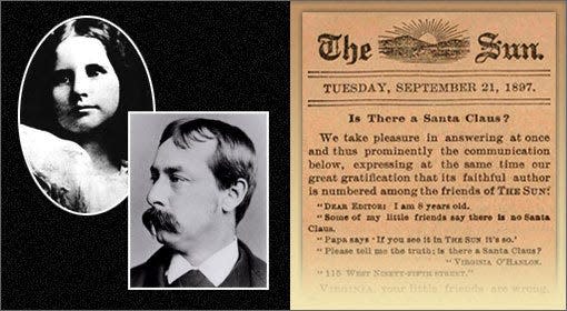 Virginia O'Hanlon, c. 1897 (Courtesy James Temple), editorial writer Francis P. Church (The Century Association Archives Foundation) and the start of Church's famous editorial.