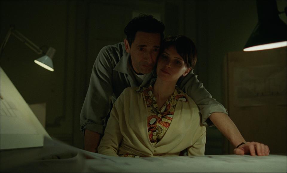 Adrien Brody as László Tóth and Felicity Jones as Erzsébet Tóth in The Brutalist (Elevation Pictures)