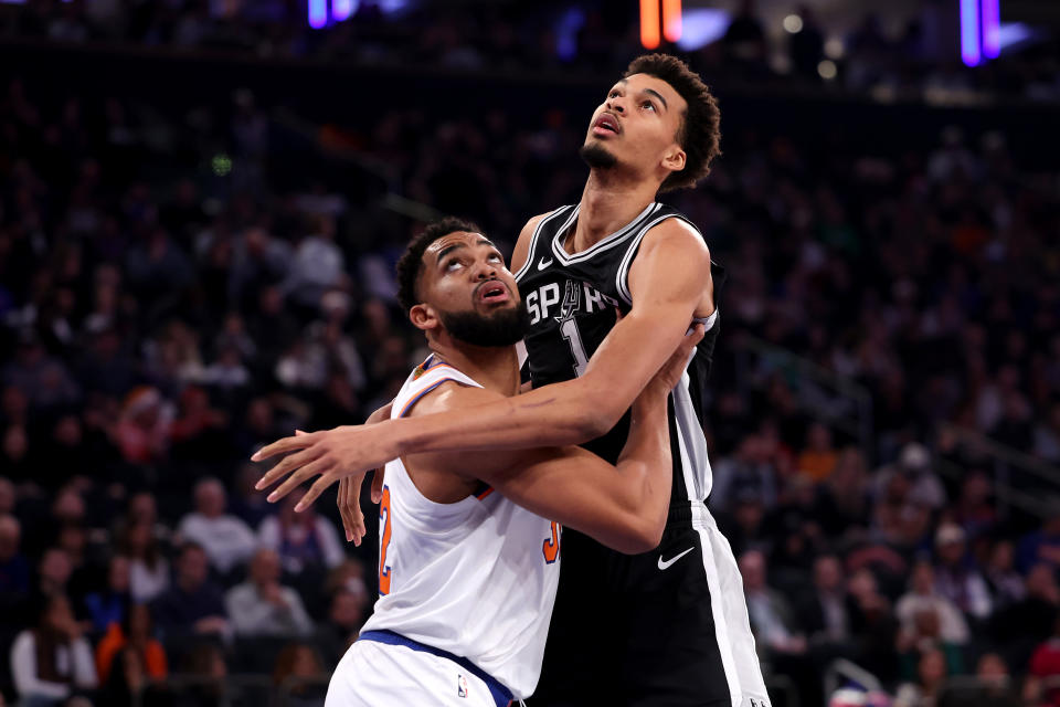 Karl-Anthony Towns and Victor Wembanyama put on a show for Knicks fans at Madison Square Garden. (Photo by Luke Hales/Getty Images)