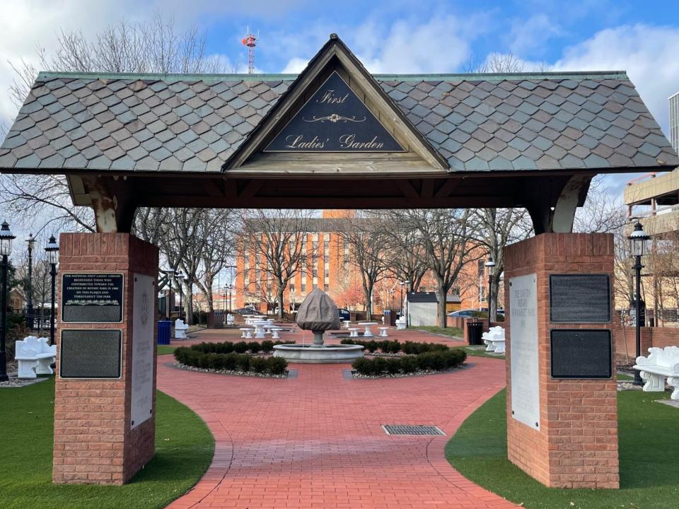 The already-renovated east portion of National First Ladies Library & Museum park fronts Market Avenue S in Canton. The west portion, to the rear, will be turned into an outdoor event and wedding venue.