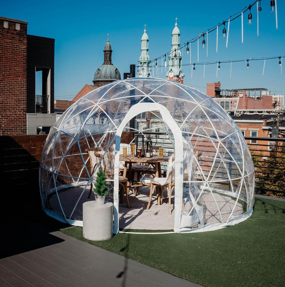 A heated igloo for dining at Braxton Brewing Co. from 2023.