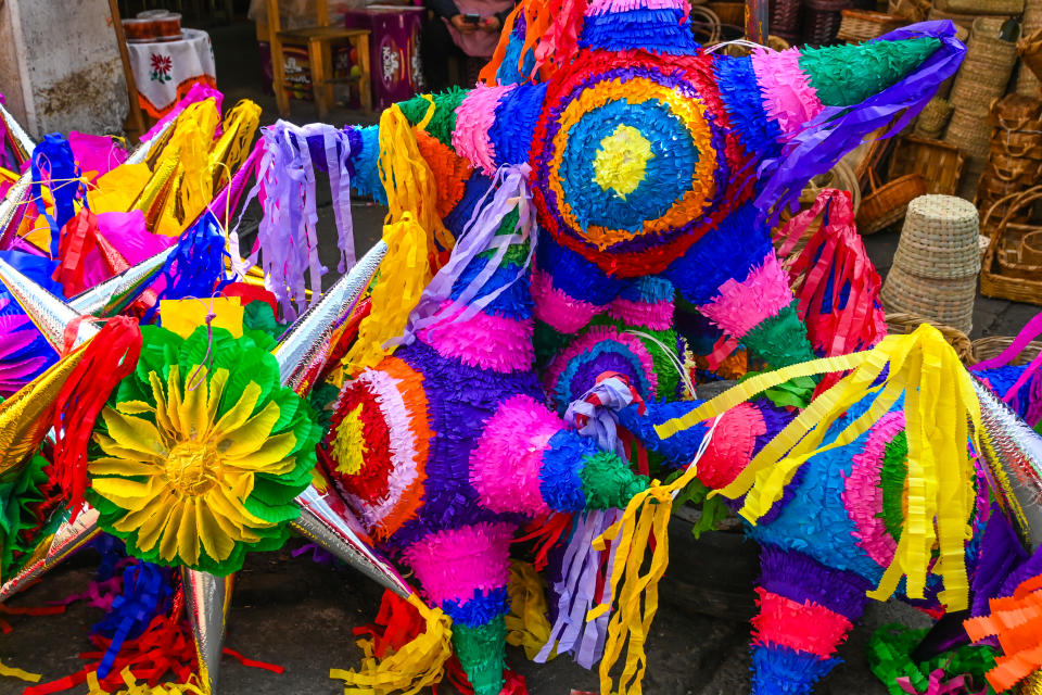 Piñatas season in a Mexican market