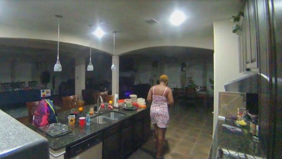 At 2:59 a.m., Patricia Spivey is seen on her home's security camera for the last time.  / Credit: Evidence photo