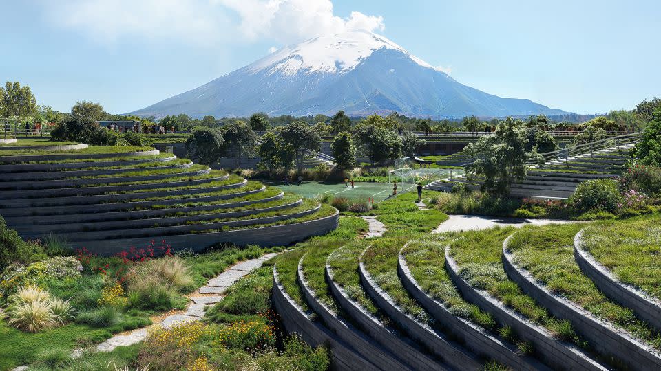 The Popocatépetl volcano will be visible from the stepped roofs of the serene Canadian School. - Sordo Madaleno