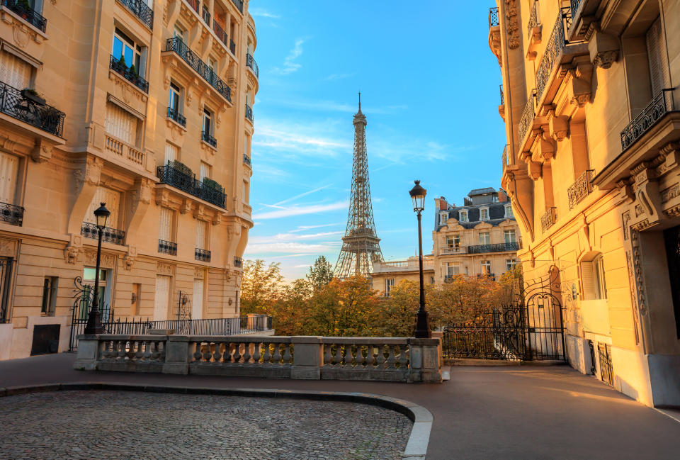 Beautiful view of Eiffel Tower from street in Paris, France