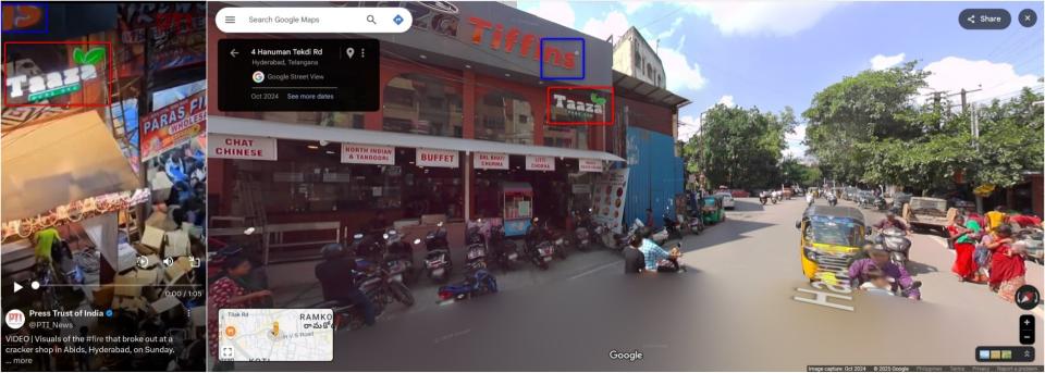 <span>Screenshot comparison of the shops as seen in the PTI clip (left) and on Google Street View (right)</span>