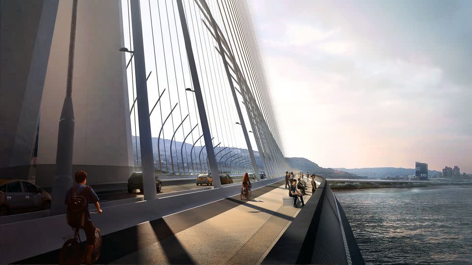 How the Danjiang Bridge will look upon its opening later this year. - negative.com/Zaha Hadid Architects