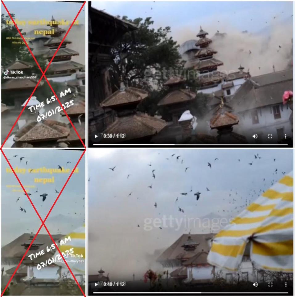 <span>Screenshot comparisons of the clip in the false posts (left) and the video published by Getty Images (right)</span>