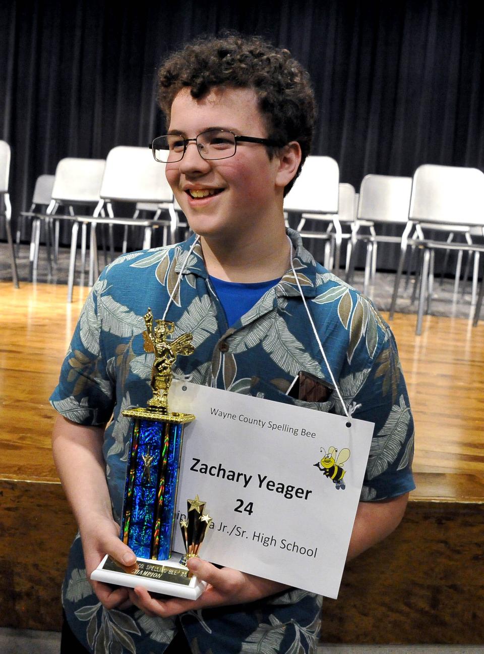 Zachary Yeager, an eighth grade student at Chippewa Jr./Sr. High School, is this year's Wayne County Spelling Bee champion.