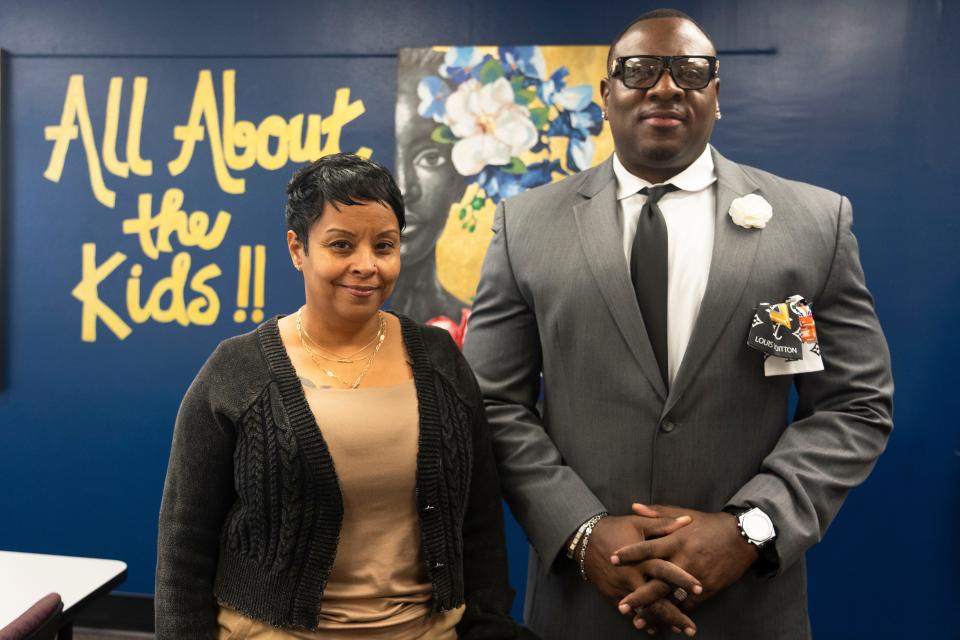 From left: Mothers Against Violence founder Calvetta Berry and All About the Kids Iowa founder Lou Parks stand for a portrait at Lucille Parks Community Center on Tuesday, Feb. 18, 2025, in Des Moines.