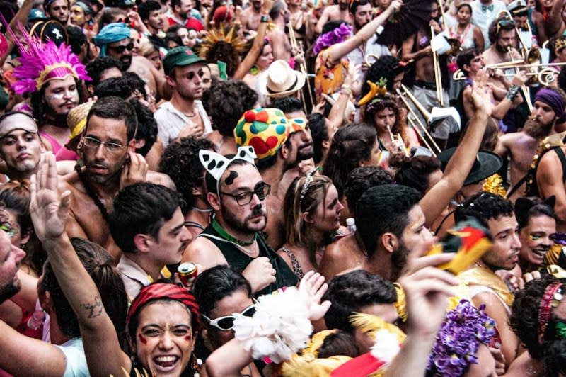 Crowd at a street party (bloco) in Rio de Janeiro