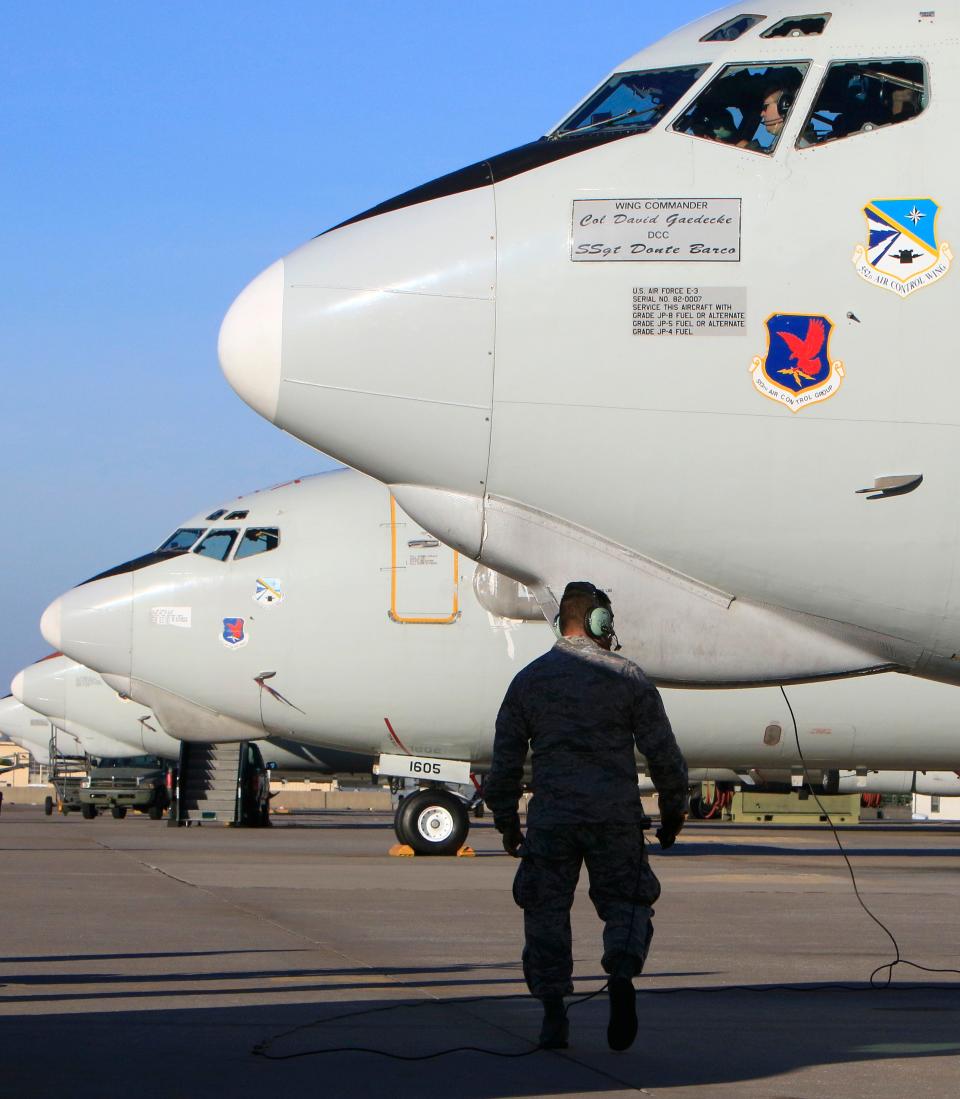 A senior airman makes last-minute checks Dec. 5, 2015, as the U.S. Air Force Reserve's 513th Air Control Group participates in a training exercise at Tinker Air Force Base near Midwest City.