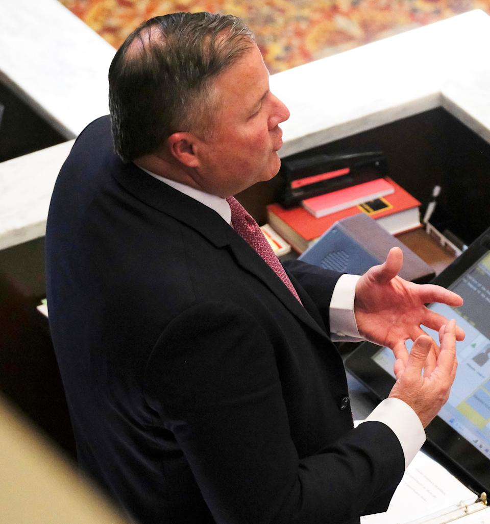 Senate Pro Tem Lonnie Paxton speaks during the House and Senate organizational day of the 90th Legislature.