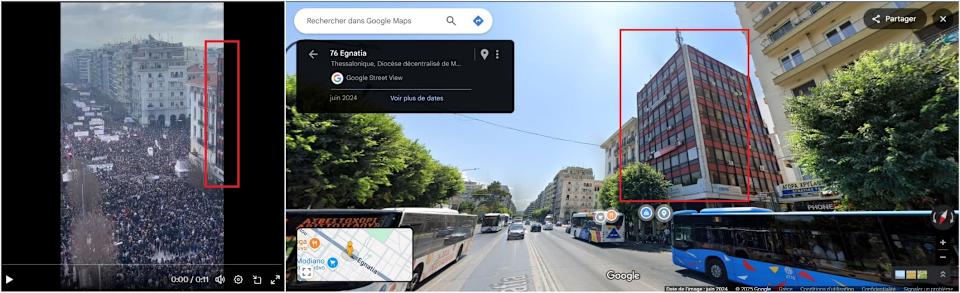 <span>Screenshot of the video shared on X (left) and from Google Street view (right). Images captured on March 6, 2025</span>