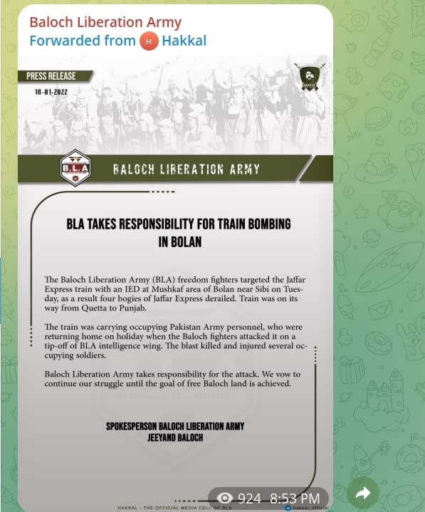 <span>Screenshot of the the 2022 BLA press release shared on Telegram </span>