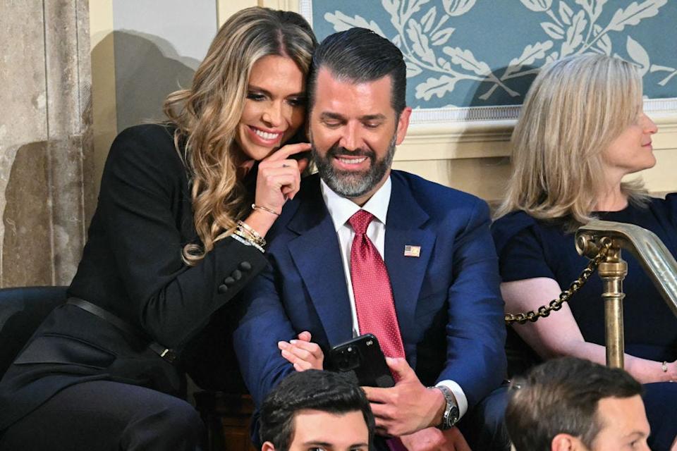 Bettina Anderson and Donald Trump Jr. at Donald Trump's address to a joint session of Congress.