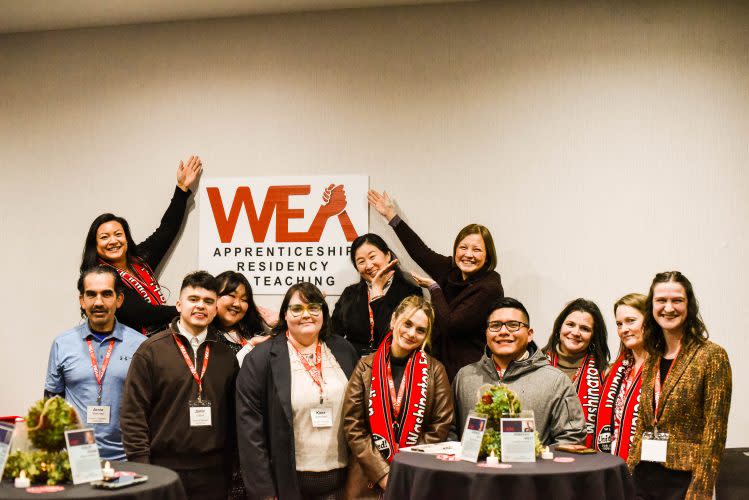 Members of the Washington Education Association’s teacher residency program participate in Apprentice Lobby Day at the state capitol on Feb. 12, 2025. (Washington Education Association)