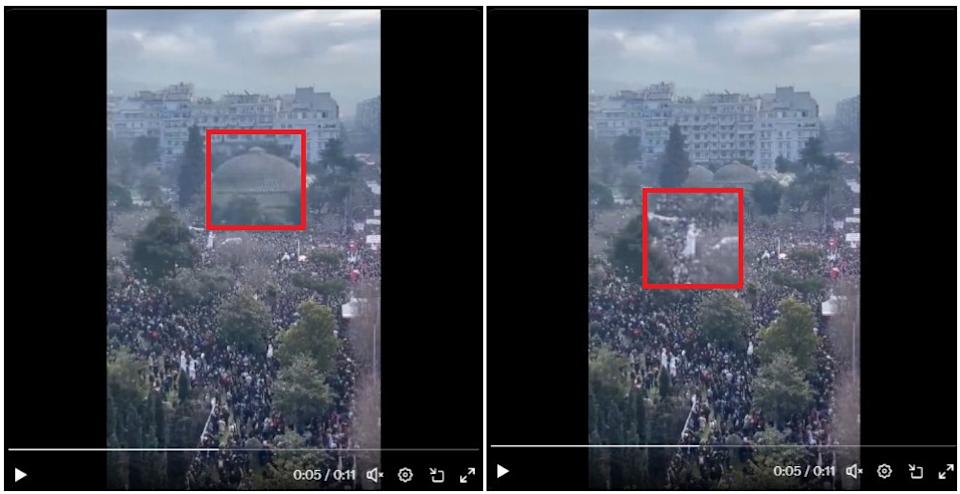 <span>Screenshots from the video shared on X. Red squares were added by AFP. Taken on March 6, 2025</span>