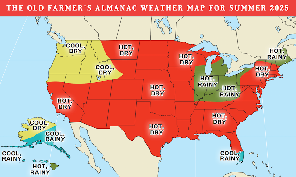 The Old Farmer's Almanac's summer weather map 2025