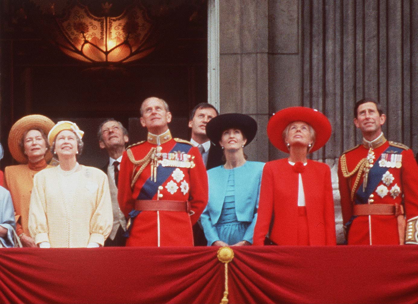 LONDON, UNITED KINGDOM - JUNE 15: Queen Elizabeth II, Prince Philip,lady Penny Romsey (standing Next To Prince Philip) Duchess Of Kent And Prince Charles At Trooping The Colour (Photo by Tim Graham Photo Library via Getty Images)