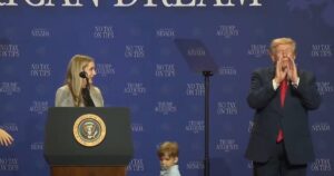 “I Didn’t Want Him to Be Like Biden and Fall Off the Stage!” – Trump Stops Toddler from Running Off Stage in Las Vegas (VIDEO)